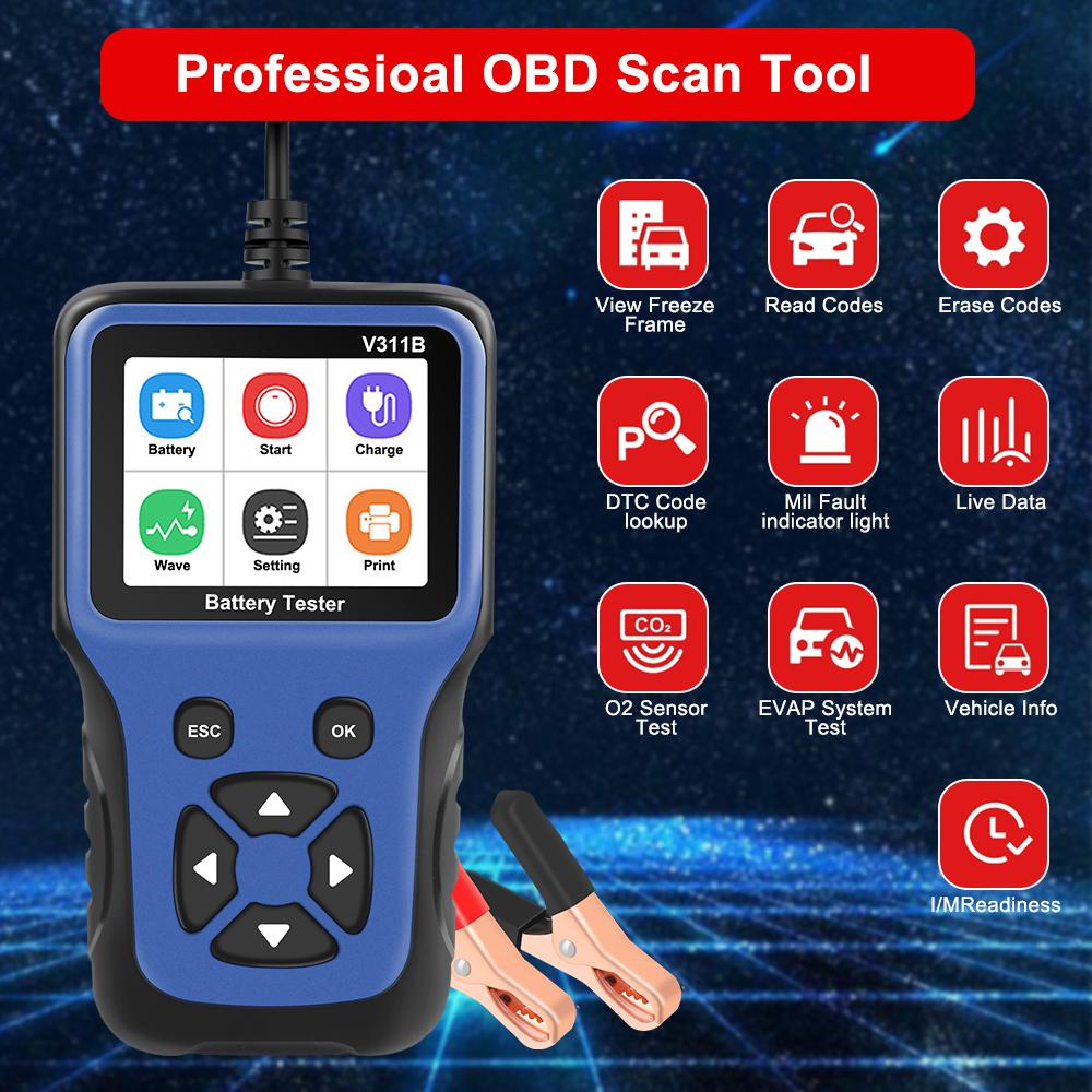 12V Car Battery Charger Tester Analyzer Auto Diagnostic Tool V311B Analyzer Tools Automotive Automobile Battery Detector Car Charging Load Test