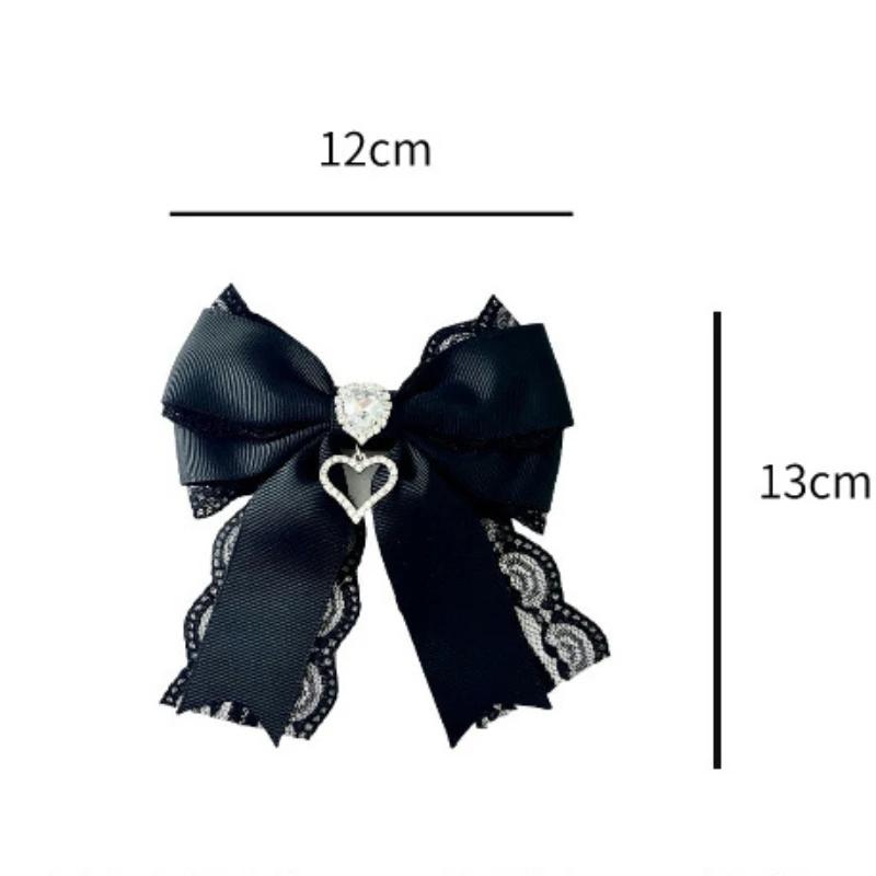 Korean Women's Lace Bow Tie Brooch Heart Shape Rhinestone Pendant Lolita Suit Skirt Accessories Pin Clips Handmade Jewelry Gift