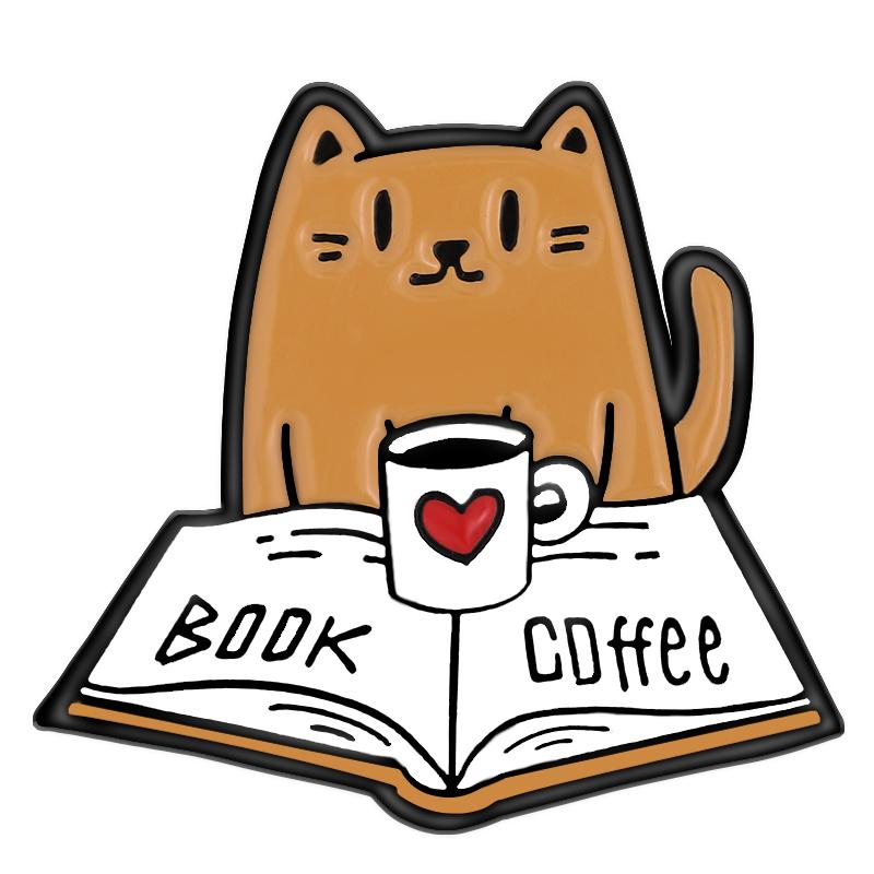 This Is Life Enamel Pins Custom Cats Books Coffee Brooches Lapel Badges Animal Pet Reading Jewelry Gift for Kids Friends