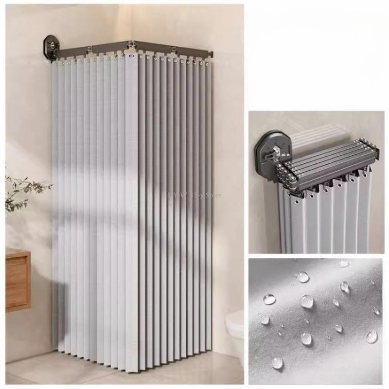 Foldable Shower Curtain Waterproof Bath Room Partition Shower Wet And Dry Separation Suction Cup Bathroom Decor