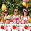 2 Pcs Strawberry Tablecloth, 54 x 108 Inch Pink Plaid Checkered Strawberry Tablecloth, Gingham Berry Sweet One Table Covers for Baby Shower, Berry