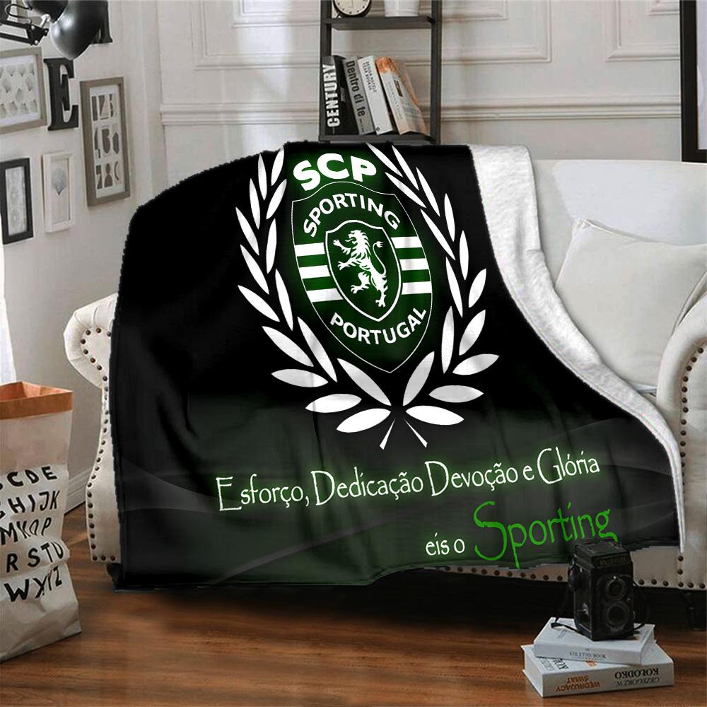 Sporting Portugal Crest Flannel Blanket, Soft Polyester, Modern Design, All-Season for Camping, Travel, Gifts for holidays or birthdays