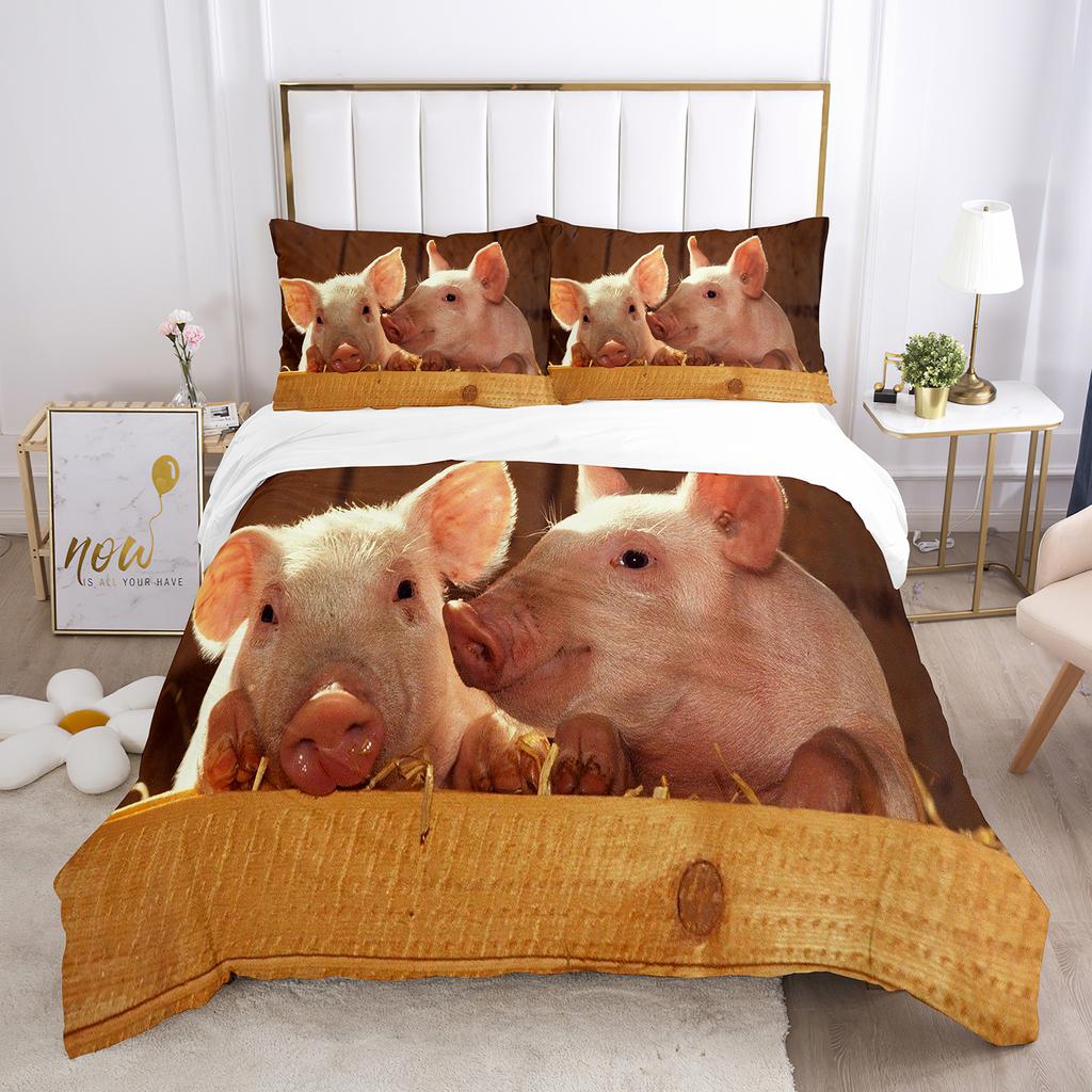 Pig Duvet Cover Set Pig Play Guitar Cute Animals Theme King Queen Twin Full Size For Kids Boys Girls Teens Polyester Bedding Set