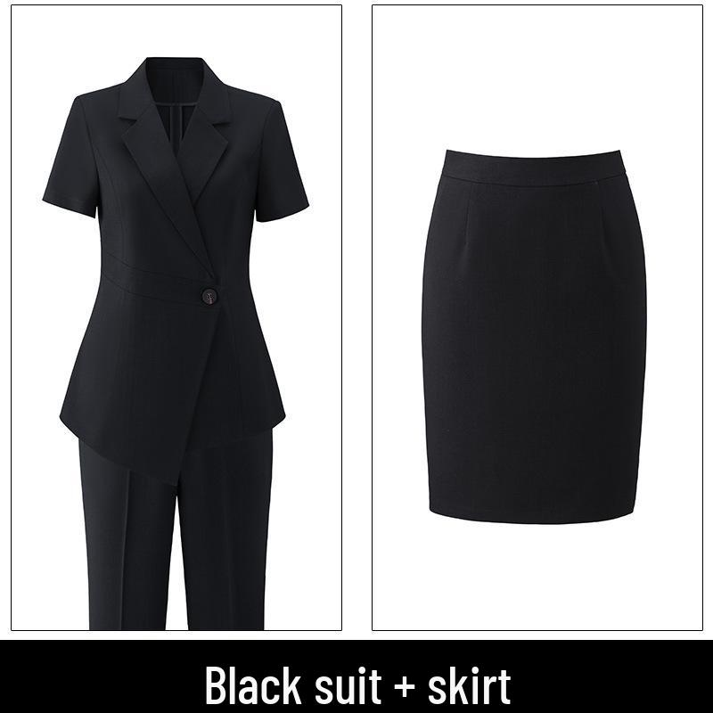 Women's Black Short-Sleeve Suit Jacket – Summer Lightweight, Elegant, Slimming, Professional Wear