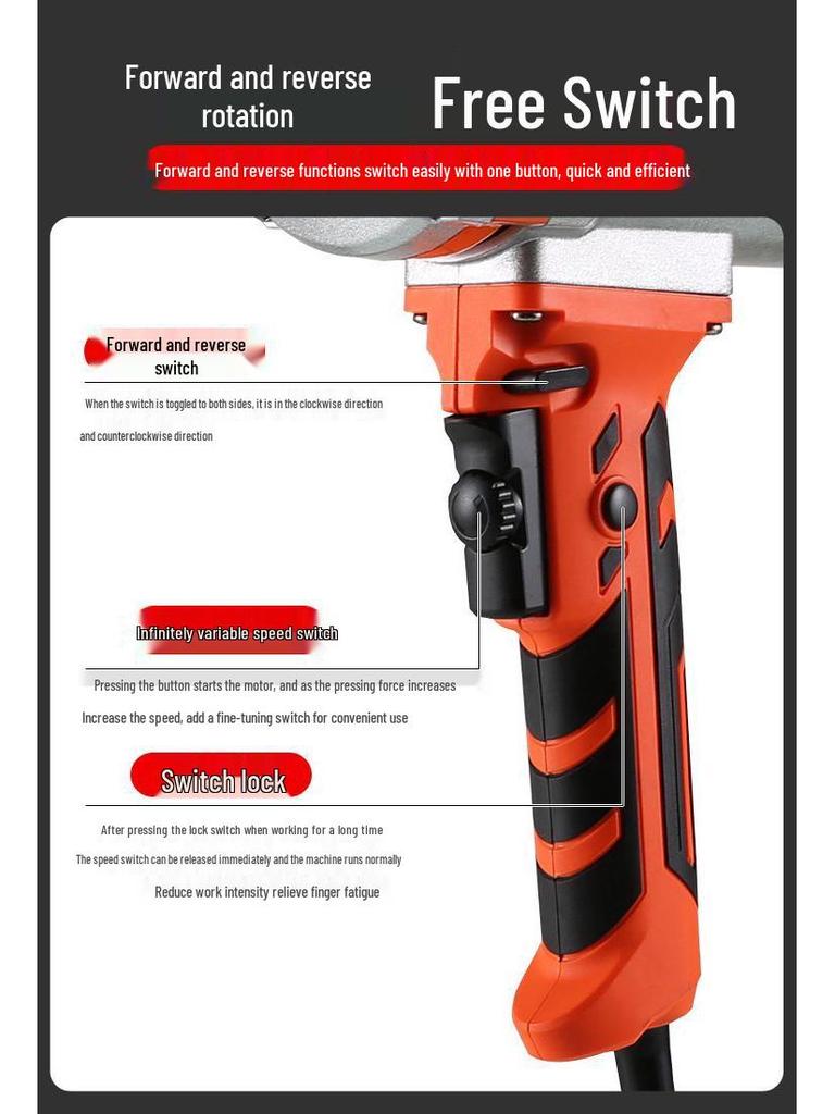 16-Plane Electric Drill with Forward/Reverse Rotation, Speed Control, and Mixing Functions for Cement, Paint, and Putty