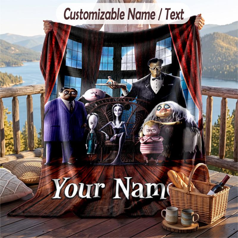 Custom Text Flannel Throw Blanket, Lightweight Cozy Bed Sofa BlanketThe Addams Family