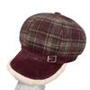 Retro Plaid Fur Edged Octagonal Hat for Women in Winter  Versatile Face showing Little Painter Newsboy Hat Woolen Warm Beret