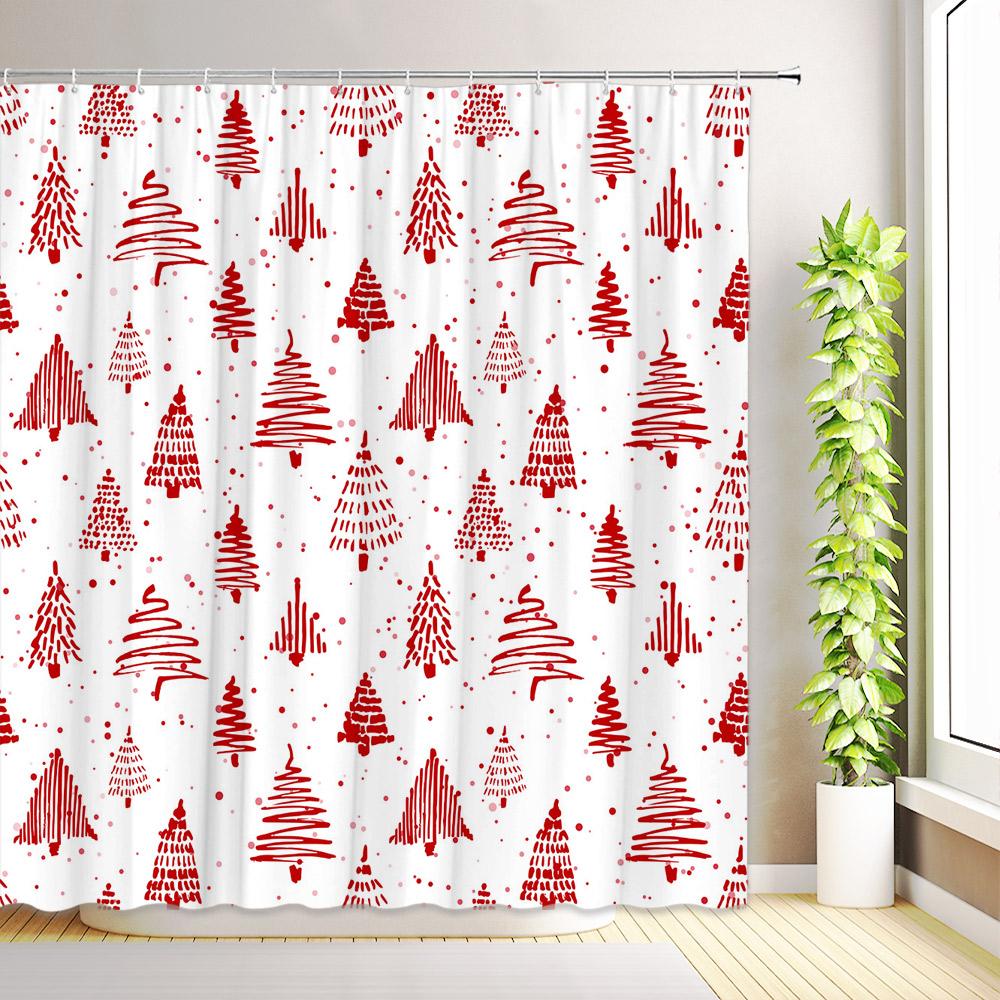 Merry Christmas Shower Curtain Xmas Tree Winter Snowflake Star Pine New Year Bath Curtains Fabric Bathroom Decor with Hooks