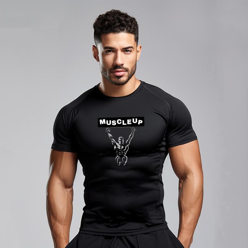 Muscleguys Compression T Shirt Men Summer Muslce Up Sportswear Running T-shirts Elastic Quick Dry Tops Tees Sports Gym Workout Shirts