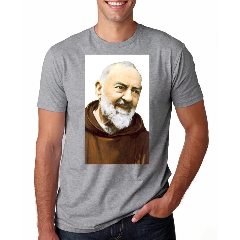 All Sizes XS5XL Fashion High Quality Printing 100 Cotton Short Sleeve Tee Shirts Father Pio Khaki Tshirt