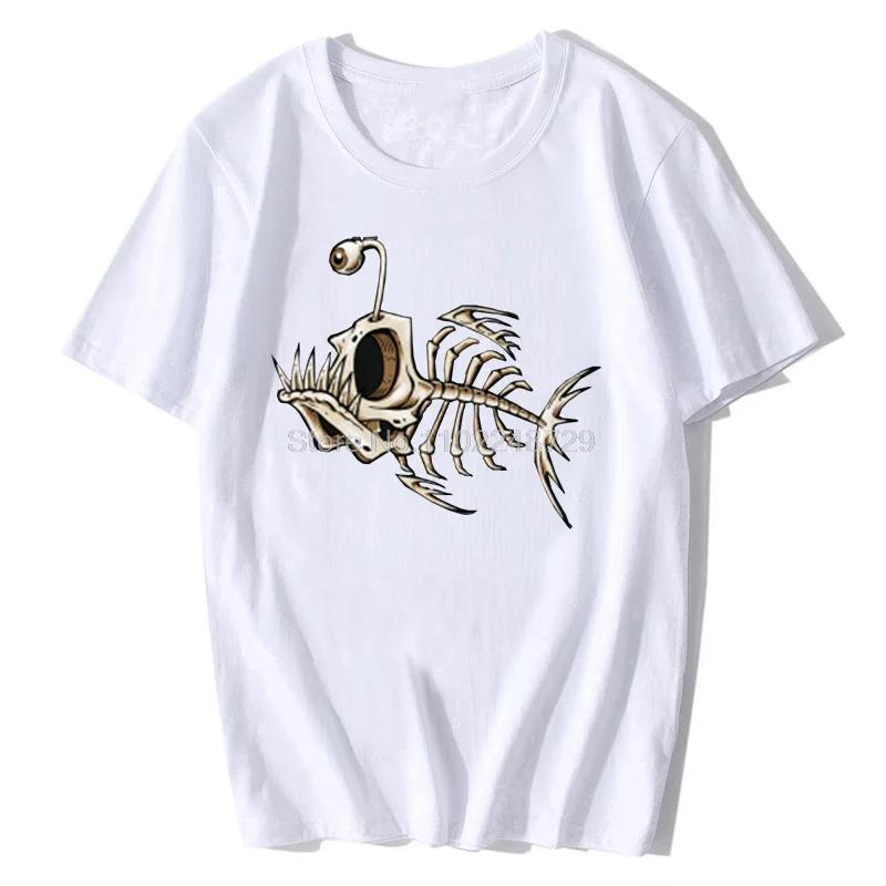 O-Neck Short Sleeve Mens T Shirt Skull Fish Skeleton Funny Fisherman Angler Aesthetic Clothes Casual Tops