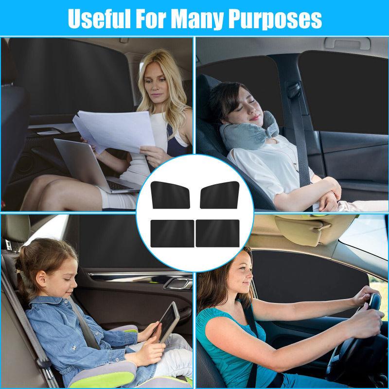 4Pcs Car Side Window Sun Shades With Magnets Strong-Light Blocking UV Protection Privacy Shades Auto Accessories
