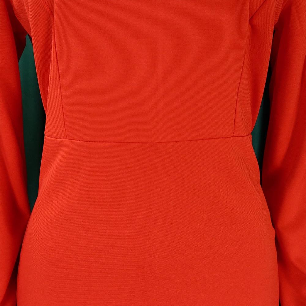 Long Sleeve Bodycon Dress Women Ruffles Sleeve Solid O Neck Package Hips Mid Calf Dress Clothes Robe