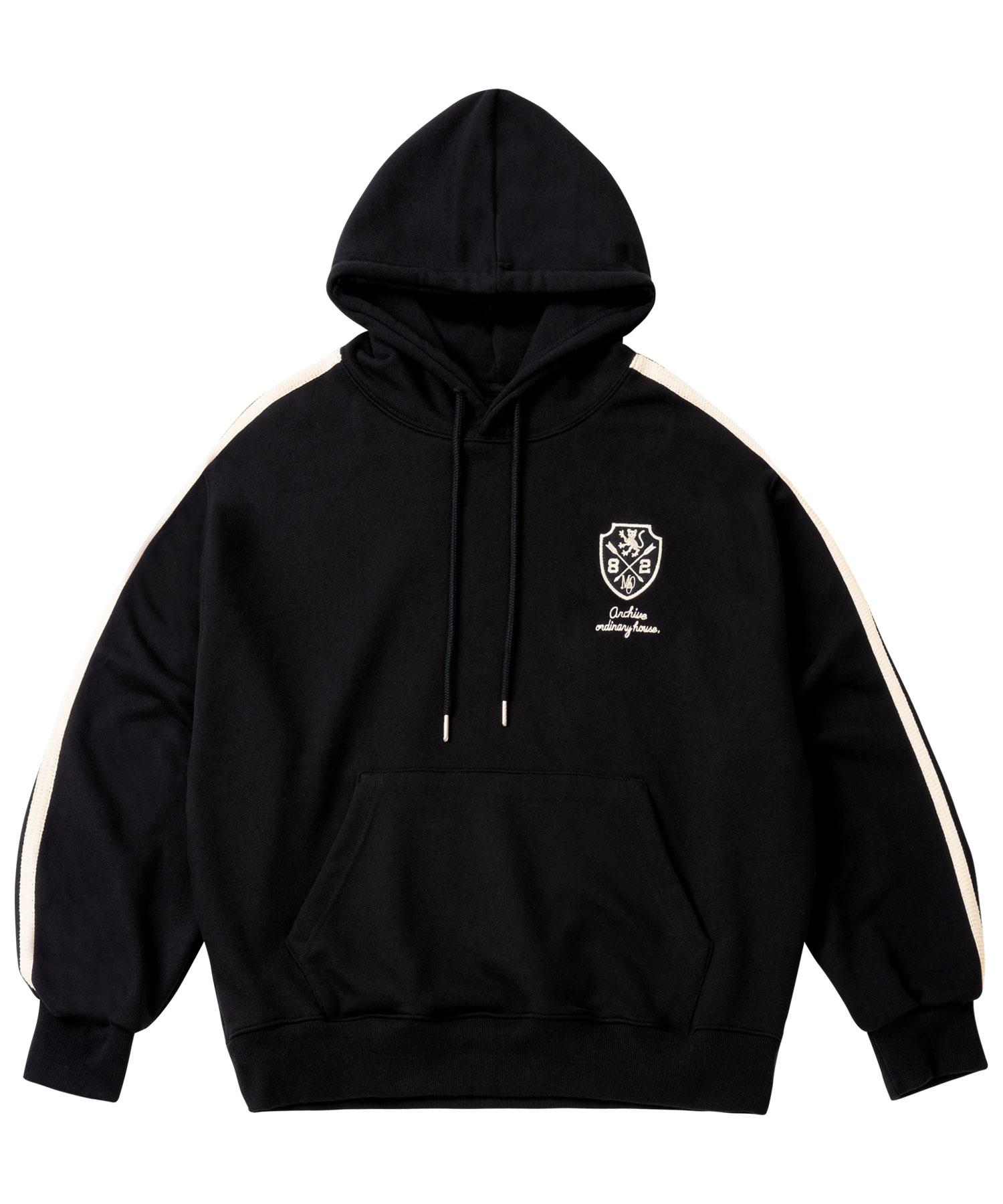 Moo [Fleece-Lined/Non-Fleece-Lined] Sporty Embroidered Track Balloon Hoodie - Black Brushed L