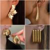 Retro Golden Metal Drop Earrings for Women Branch Leaf Oval Water Droplet Long Big Dangle Earrings Personality Geometry Jewelry