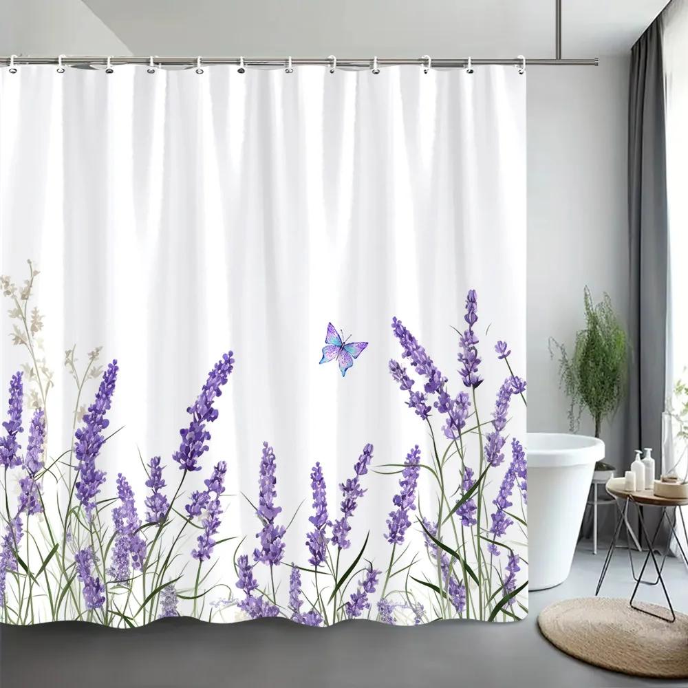 Lavender Shower Curtain Watercolour Art Painting Creative Polyester Bath Curtains Bathroom Decor With Hooks Bathroom Accessories
