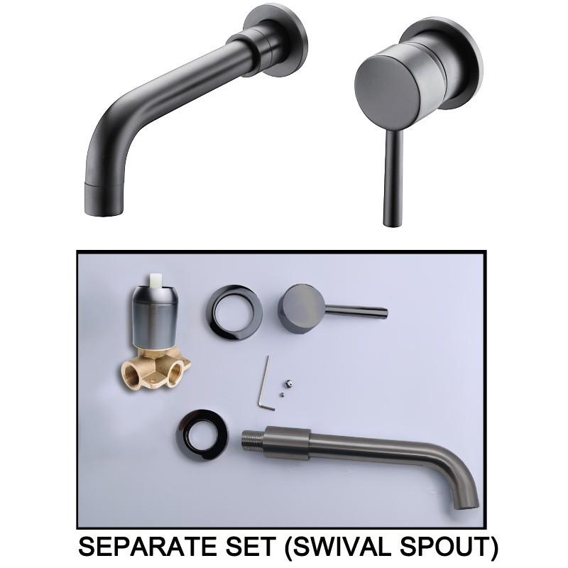 Concealed Basin Faucet Wall Mounted Hot and Cold Mixer Solid Brass 360 Swivel Spout Bathroom Water Tap