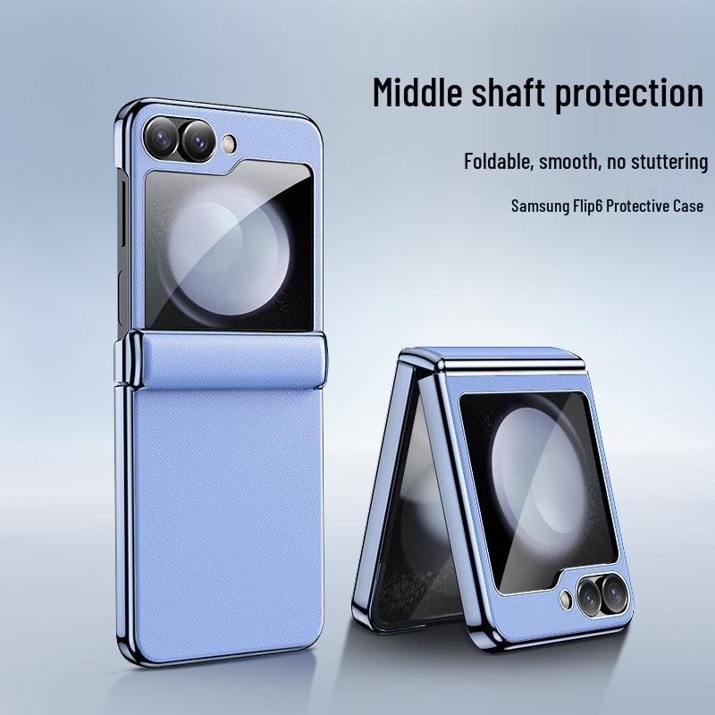 Samsung Z Flip 6 Leather Protective Case with Middle Axis Hinge