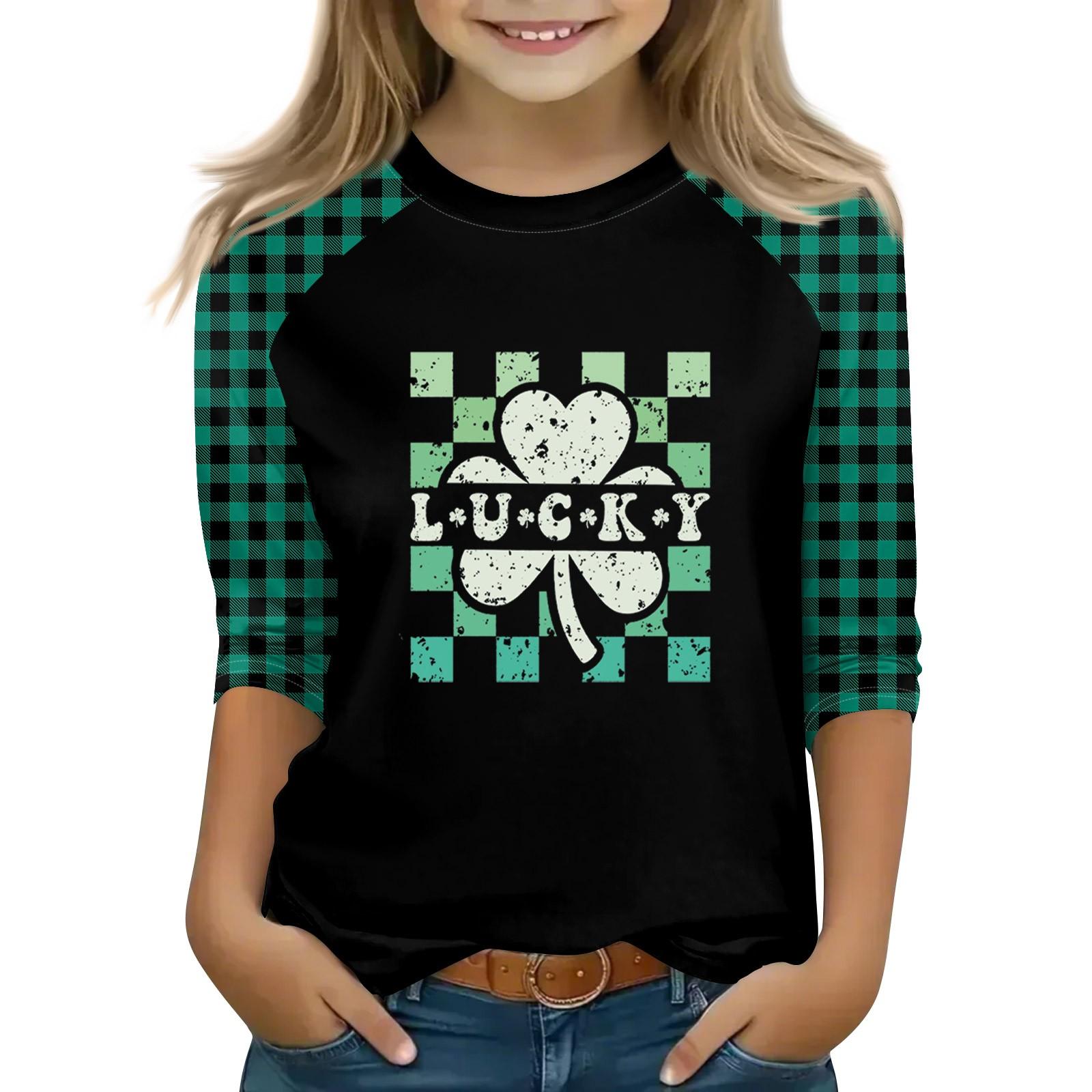 

Топы для девочек 4-16 лет с круглым вырезом и рукавами 3/4 Футболки Модные топы Наряды Футболки 160 белый