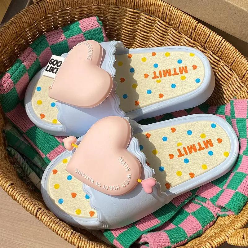 Fashion Summer Women Slipper Platform Love Indoor Beach Sandals Cloud Slide House Flip Flops Flat Female Ladies Non Slip Soft Outdoor