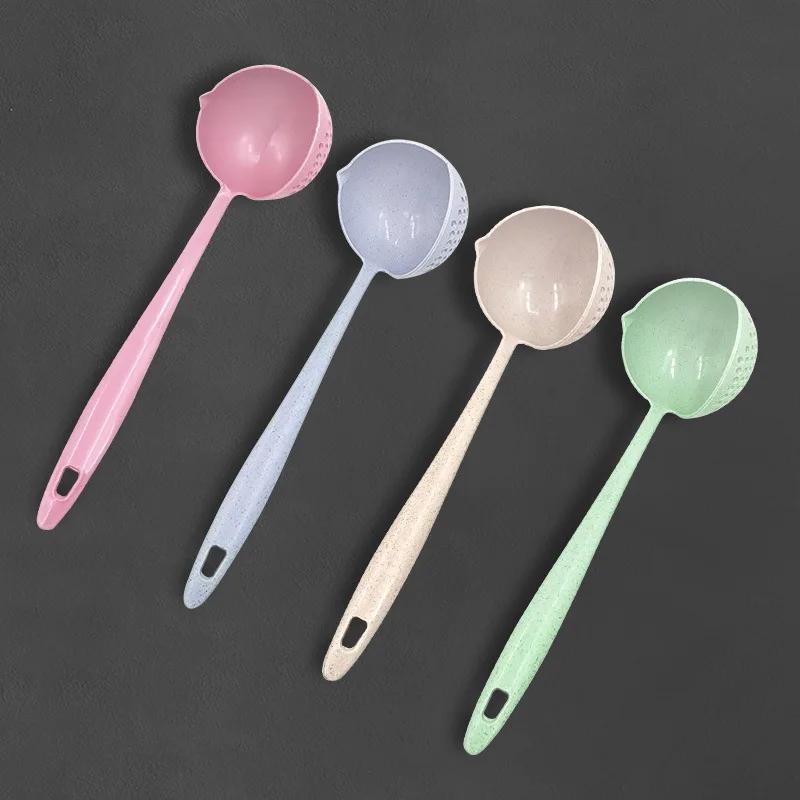 2 In 1 Creative Soup Spoon Long Handle Spoons Creative Spoon Strainer Cooking Tools Kitchen Wheat Straw Soup Spoon