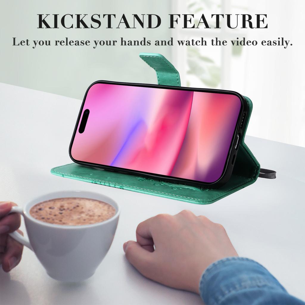 For iPhone 16 Wallet Case Floral Butterfly Imprinted Leather Phone Cover Stand