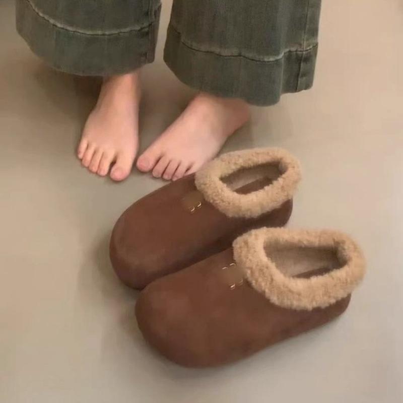 Baotou Half Slippers for Women To Wear Autumn and Winter New Thick-soled Velvet Lazy Shoes with One Foot