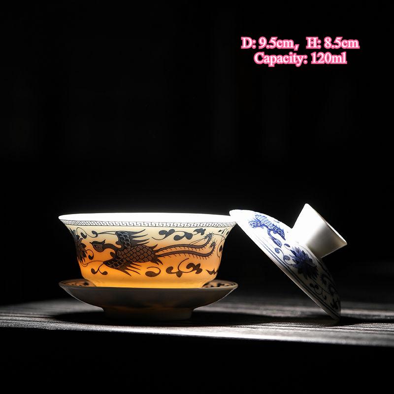 Jingdezhen-Chinese Gaiwan Tea Bowl, Household Porcelain Cups, Beautiful Teaware Teacup and Saucer Set, Ceramic Drinkware Tureen