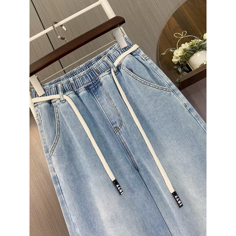 DIMANAF 2025 Plus Size Autumn Blue Basic Elastic Jeans New Pants Loose Denim Trousers Big Casual Pants 6XL