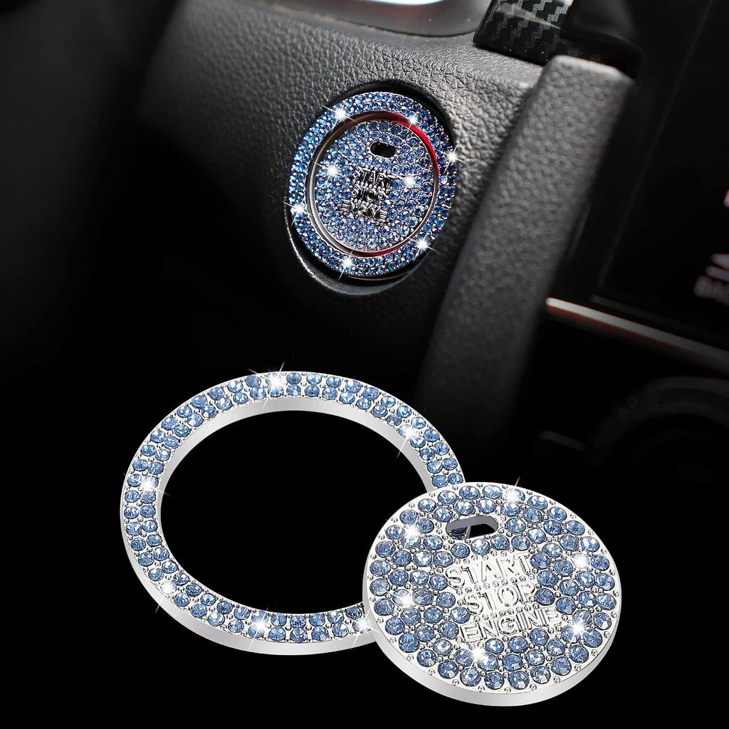 TOMALL Bling Car Engine Start Button Cover Diamond Crystal Push Start Ring Sticker Sparkly Accessories Ignition Button Rhinestone Emblem Decorations