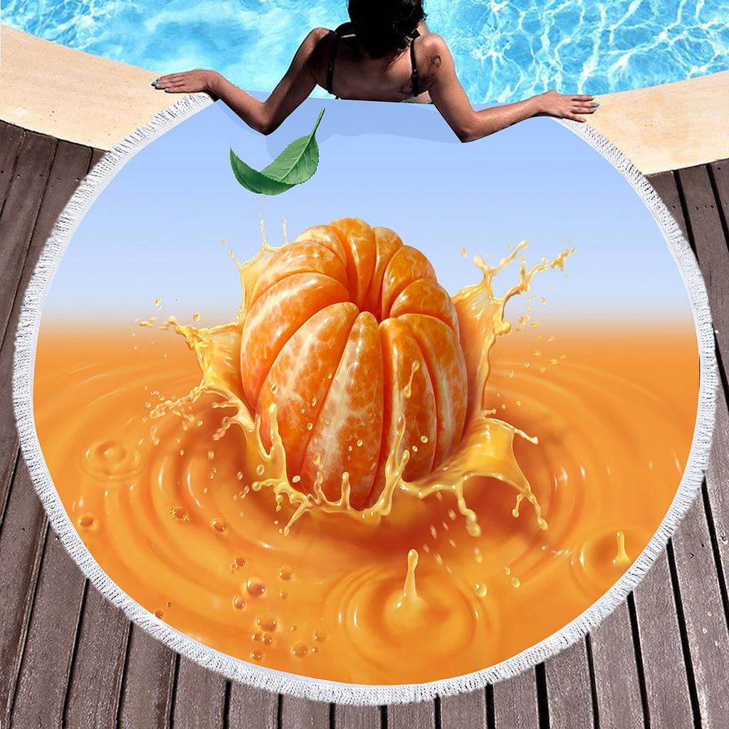 Orange Juice Beach Towel Fresh Orange Juice Design Soft Polyester Round Beach Towels for Beach Cushion Yoga Towel Indoor Outdoor