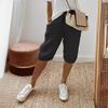 Spring Summer Vintage Solid Lace Up Women's Cotton Linen Pants Elastic High Waist Wide-Leg Shorts with Pocket Streetwear Ladies Pants
