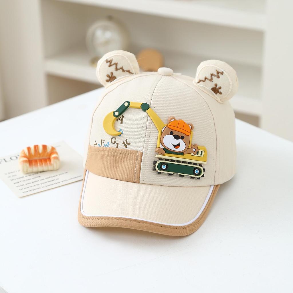 Kids' Cartoon Excavator Cap - Spring/Autumn Flat Cap for Boys and Girls, Korean Style with Pocket Trim