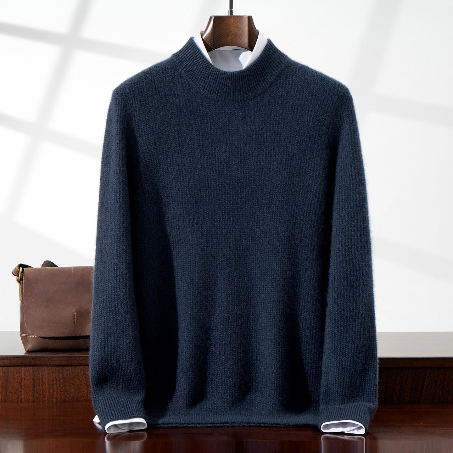 

Men s Trendy Cashmere Thickened Loose Knit Sweater - Half-High Neck, Long Sleeve, Autumn Winter Base Layer L 65-75 kg