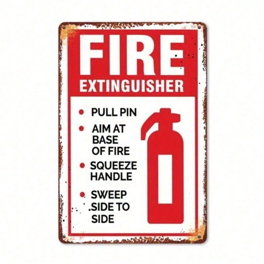 Vintage Fire Extinguisher Tin Sign, Rustic Metal Wall Art 8x12 Inch Retro Industrial Decor for Garage Man Cave Home Bar Funny