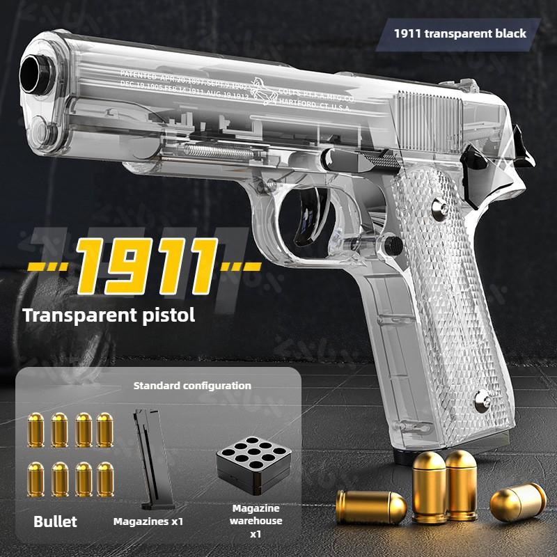 1911 Transparent Shell Ejecting Gun Non-firing Pistol Model with Magazine Cartridge Case Boys Toy Gun for Birthday Xmas Gifts