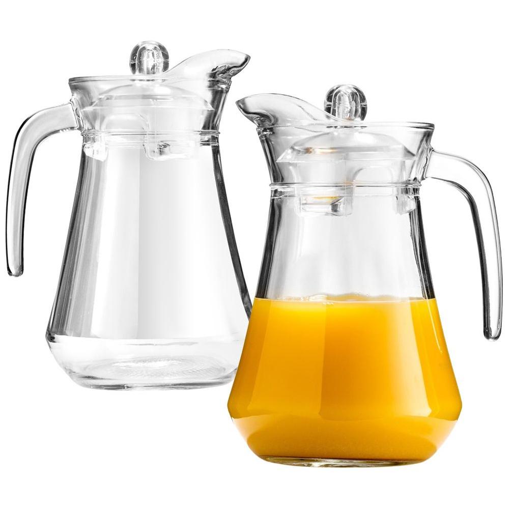 Glass Jug For Drinks With Handle And Lid, Set Of 2, 2X1.4 L