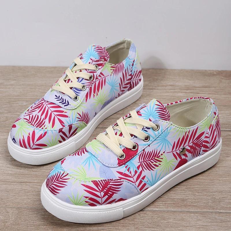 Große Größe 43 Ballerina Damen Frühling/Sommer Neu Runde Zehenpartie Flacher Ausschnitt Bedruckt Schnürschuhe Walking Schuhe Zapatos