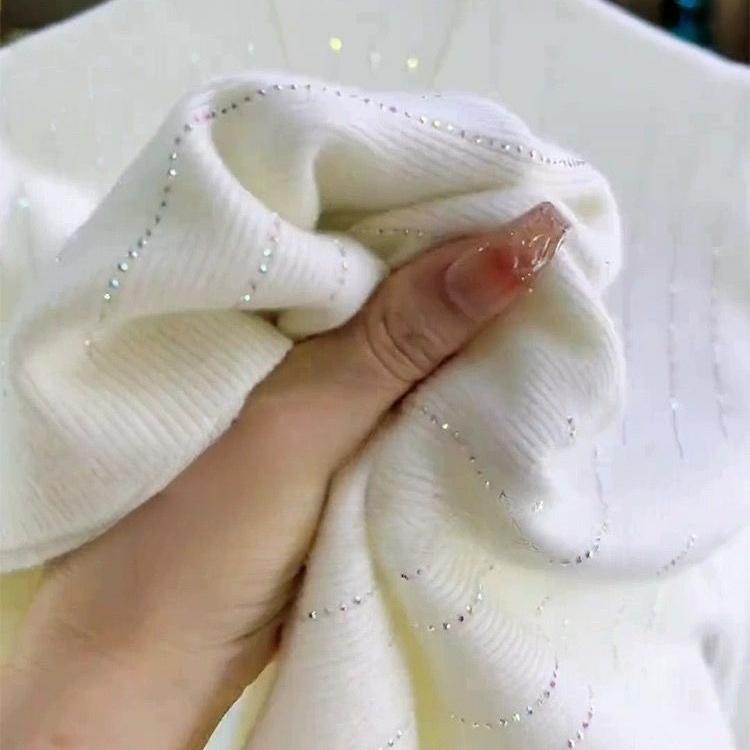 Women's Half Turtleneck Rhinestone sweater Pullover Stretch Knit Sweater Slim-Fit Long Sleeve Knit Top Autumn Winter