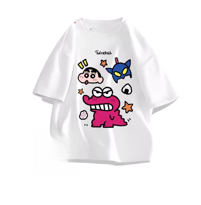 

2026 Summer Comic Form Crayon Shinchan Image 100 Cotton Printed Oversize Casual Tshirt Adult Children Parentchild Top y2k S