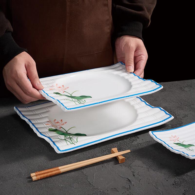 Jiubing Food Grade Melamine Blue Lotus Dinner Plates