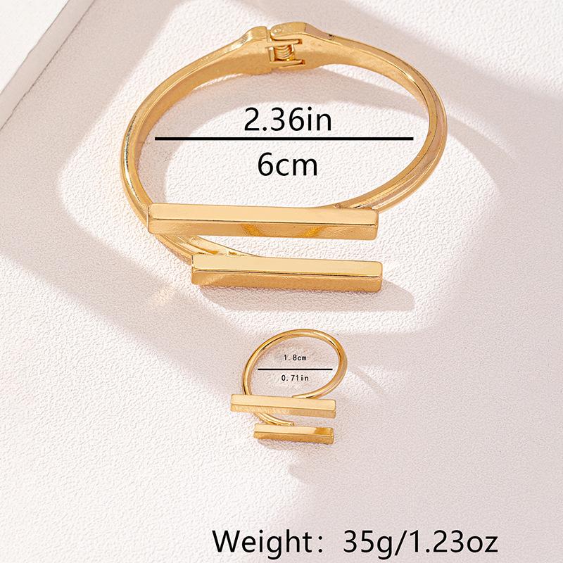 Fashion Creative Square Open Adjustable Bracelet Ring Set