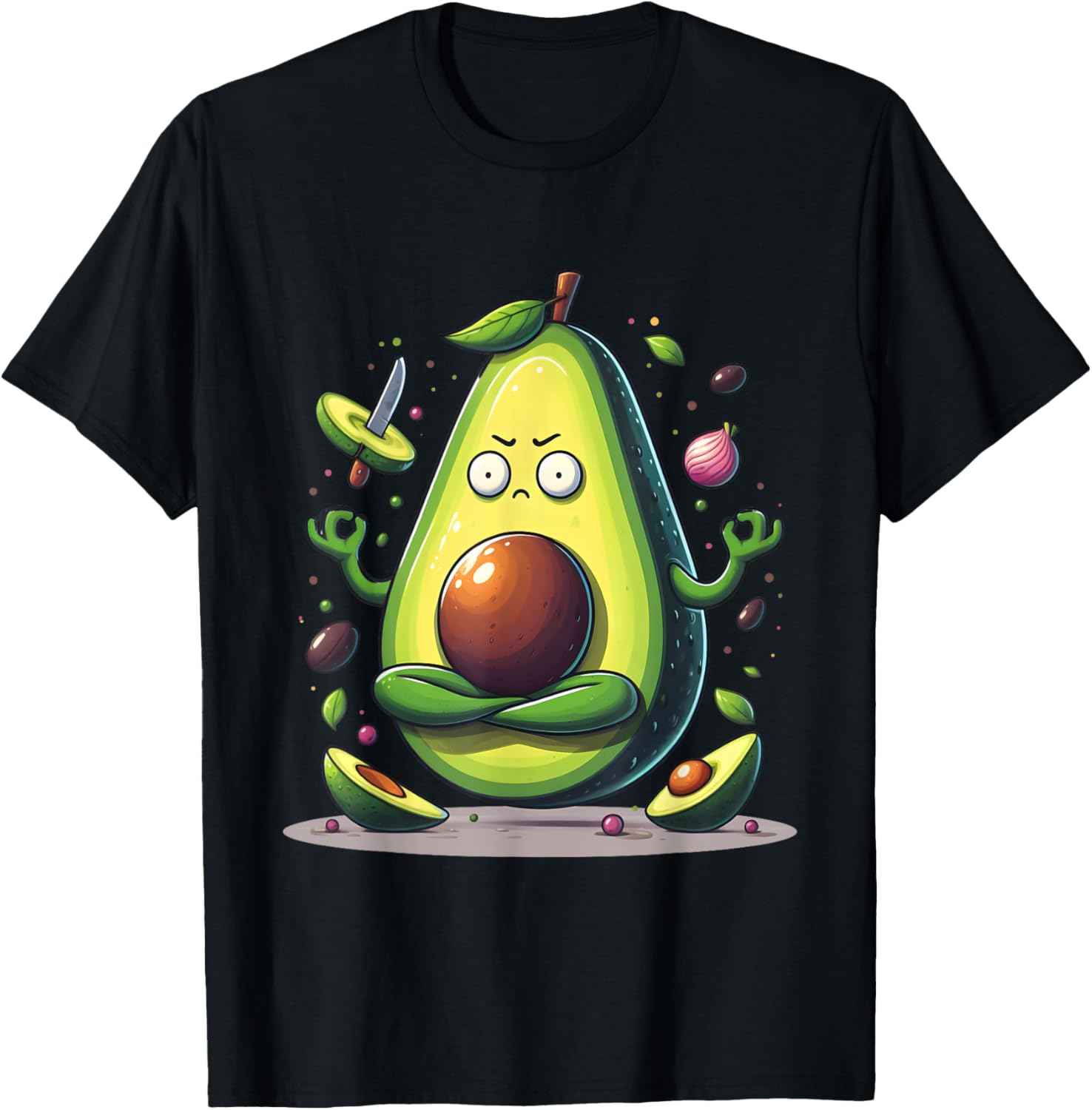 Angry Meditating Avocado Foodie Yoga Pose Graphic Print Men s Cotton T-Shirt Casual Crewneck Tee 4XL