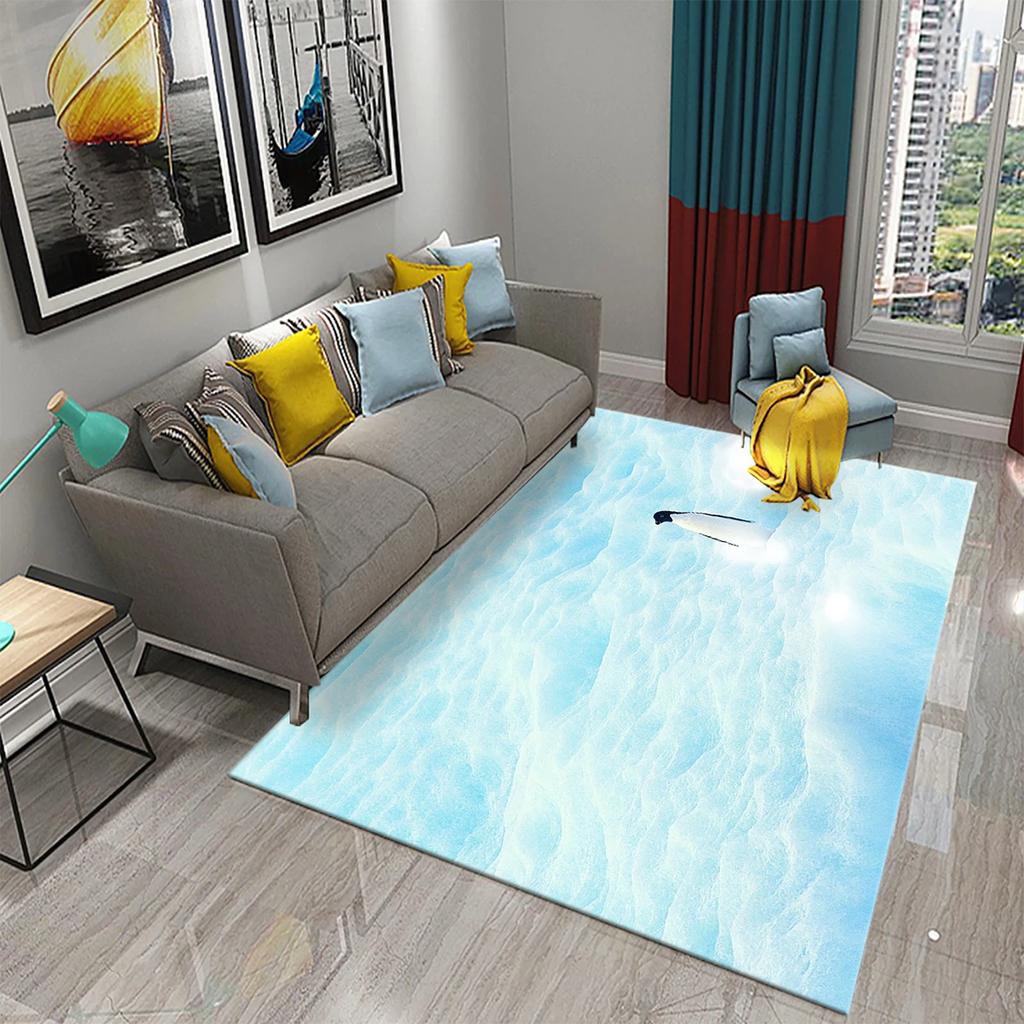 3D Cartoon Penguin Carpet Cute Animal Big Rug for Living Room Bedroom Comfortable Decor Floor Mat Area Rug Bathroom Non-slip Rug