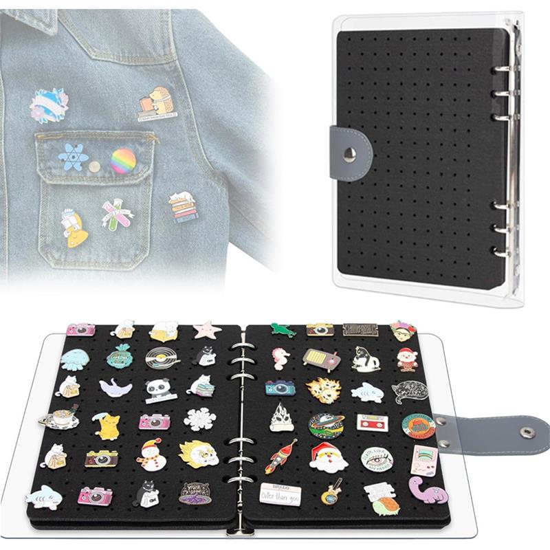 8 Pages A5 Enamel Pin Display Book, Portable Travel Pins Collection Storage Organizer Binder for Brooch Collectors, Pin Lover