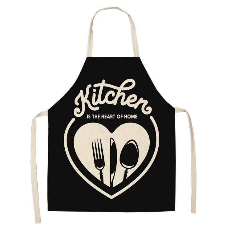 Letter Alphabet Kitchen Aprons for Women Cotton Linen Bibs Household Cleaning Pinafore Home Cooking Apron Delantal
