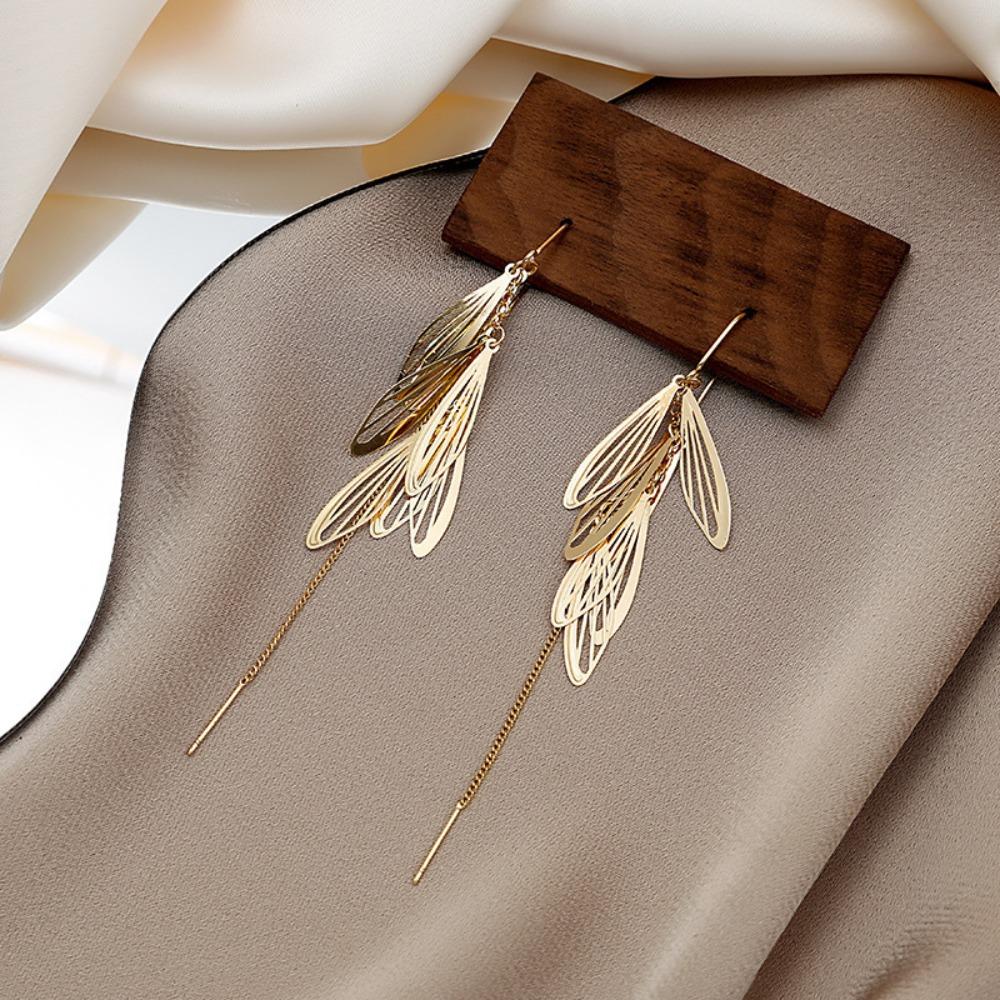 

Vintage Gold Color Style Stainless Steeel Long Chain Feather Dangle Earrings For Women Female Long Tassel Earrings Jewelry золотистый