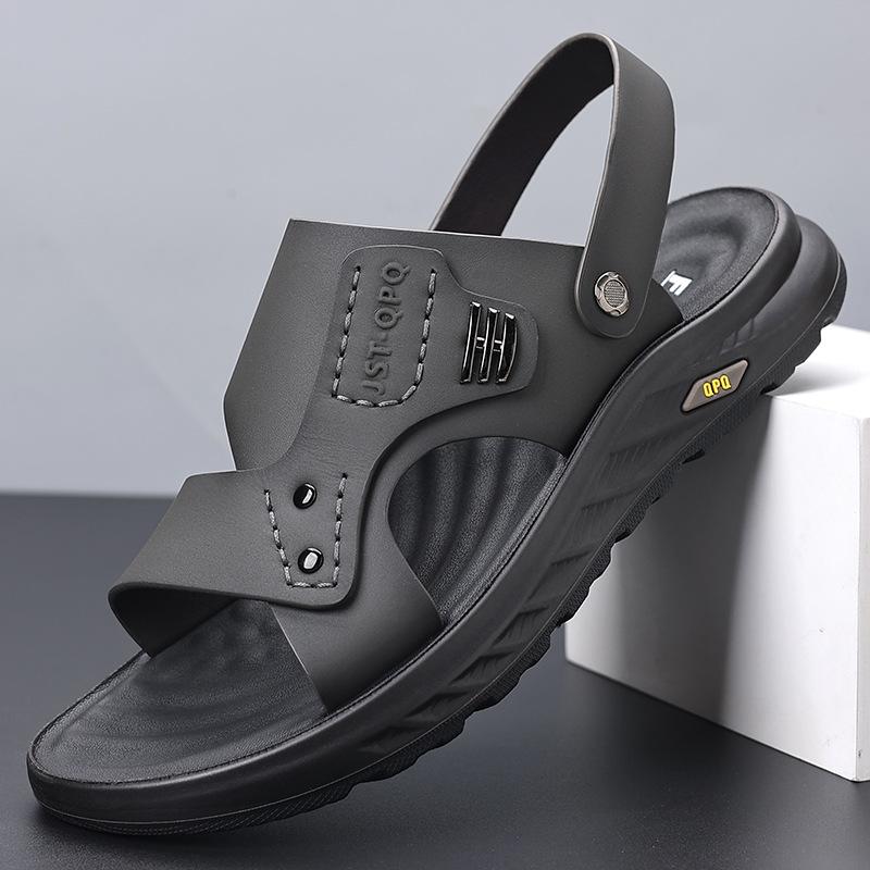 Fashion Summer New Designer Leather Sandals for Men Fashion Casual Solid Color Beach Shoes Male Anti-slip Dual-use Slipper Shoes Man