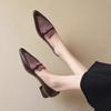 Shoes for Woman Small Leather Shoes Women's French Splicing Thick Heel Pointed Single Shoes Leather Versatile Loafers Woman