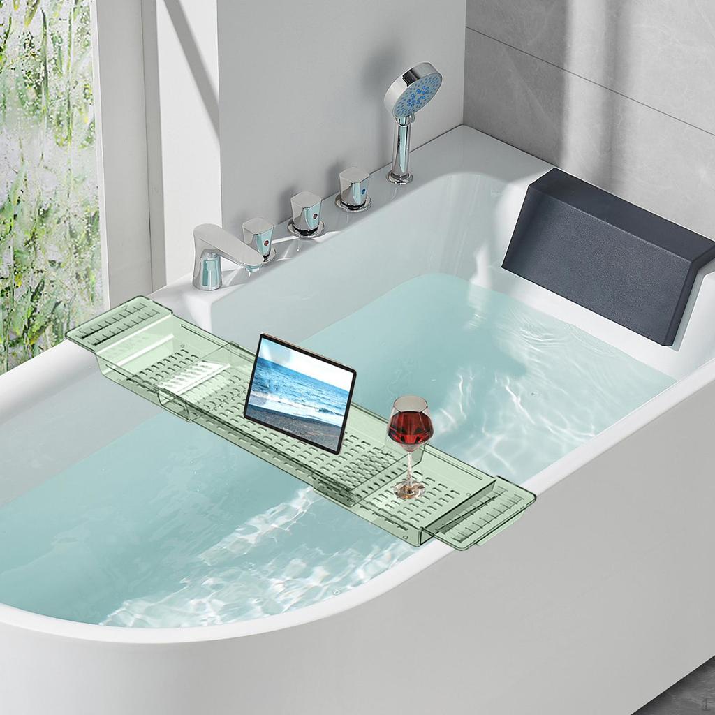 Bathtub Tray Bath Shelf with Drain Holes Extendable Multi Compartments Organizer Rack for
